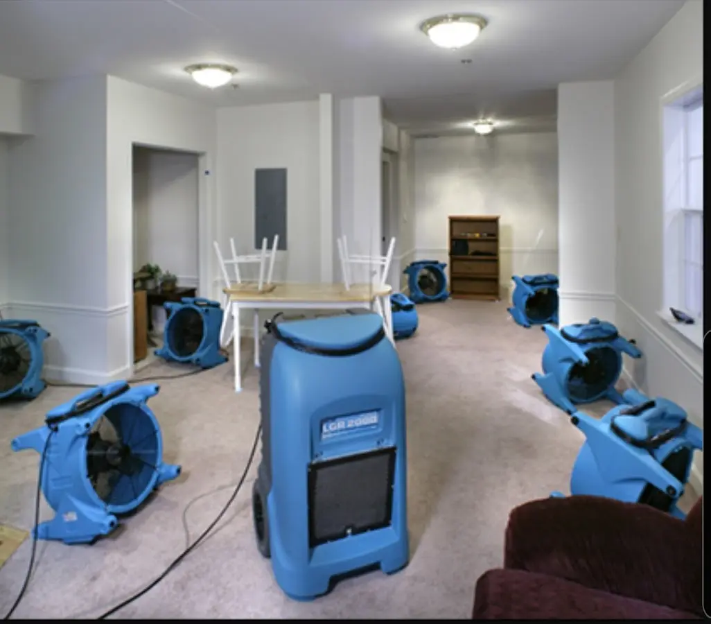 Air movers and dehumidifier setup for Water Damage Restoration in Twinsburg